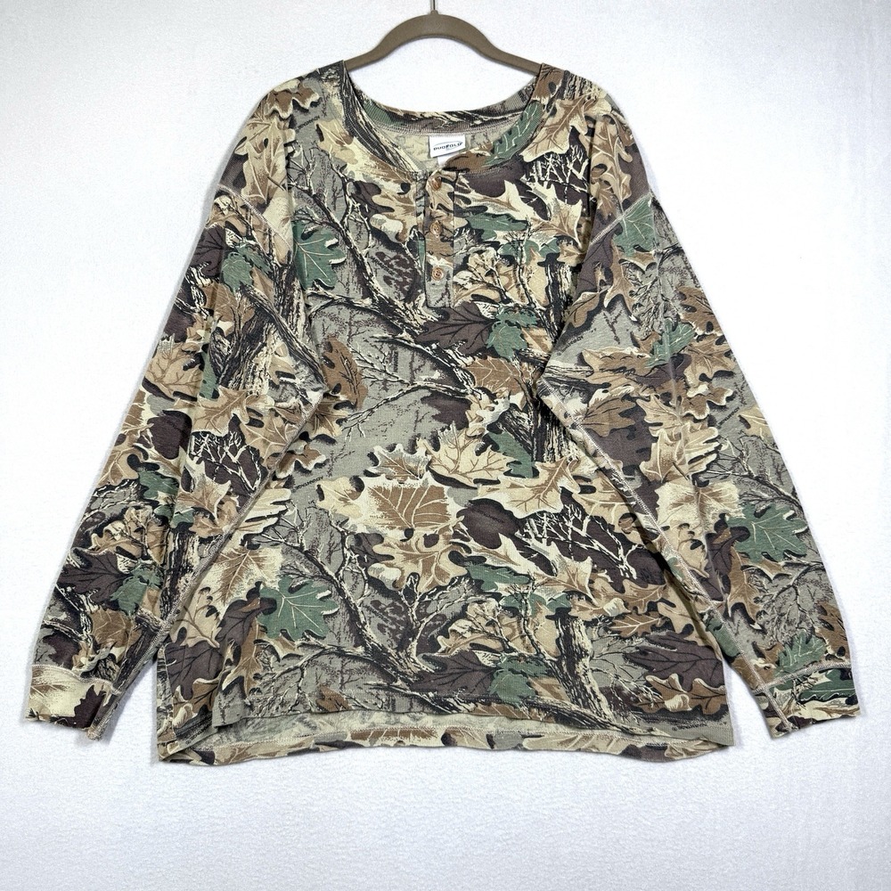 Vintage Duofold Shirt Mens 2XL Long Sleeve Thermal Henley Advantage Camo Hunting